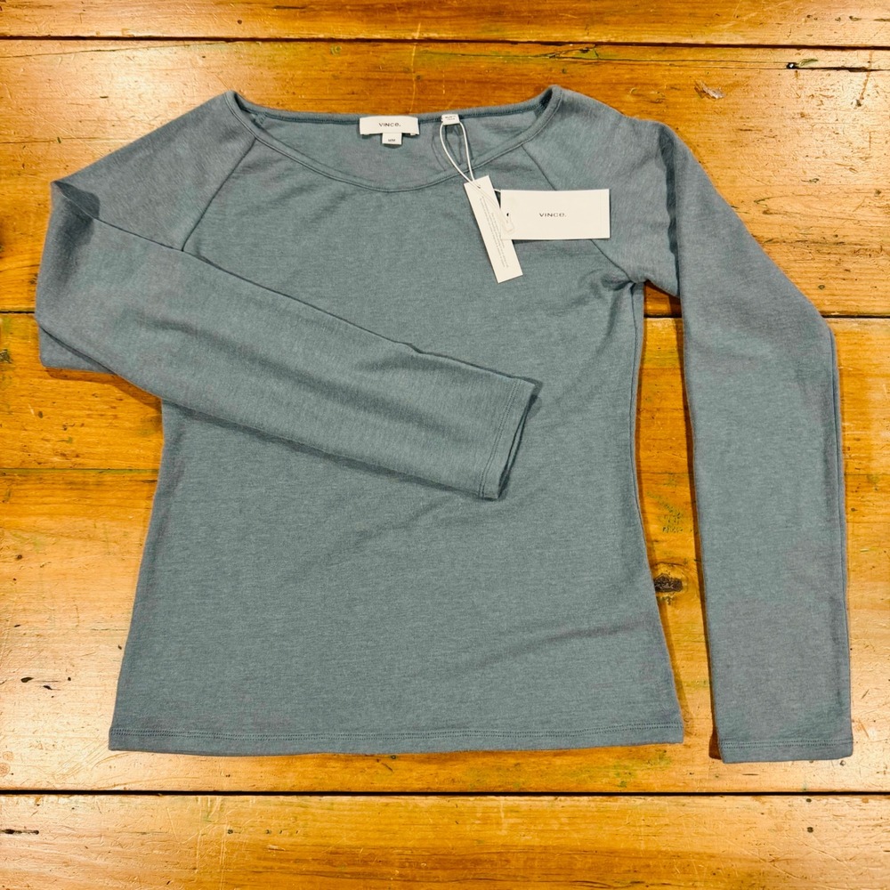 Vince Boatneck Pale Blue Stretchy Tencel Wool Blend Raglan Top VX22084151 M